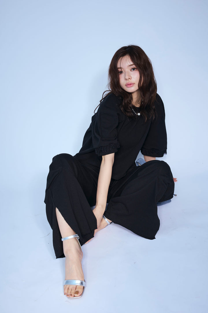 [予約/SET]ライトスウェットレースコンビパフPO+ライトスウェットサイドリボンパンツ(2set)