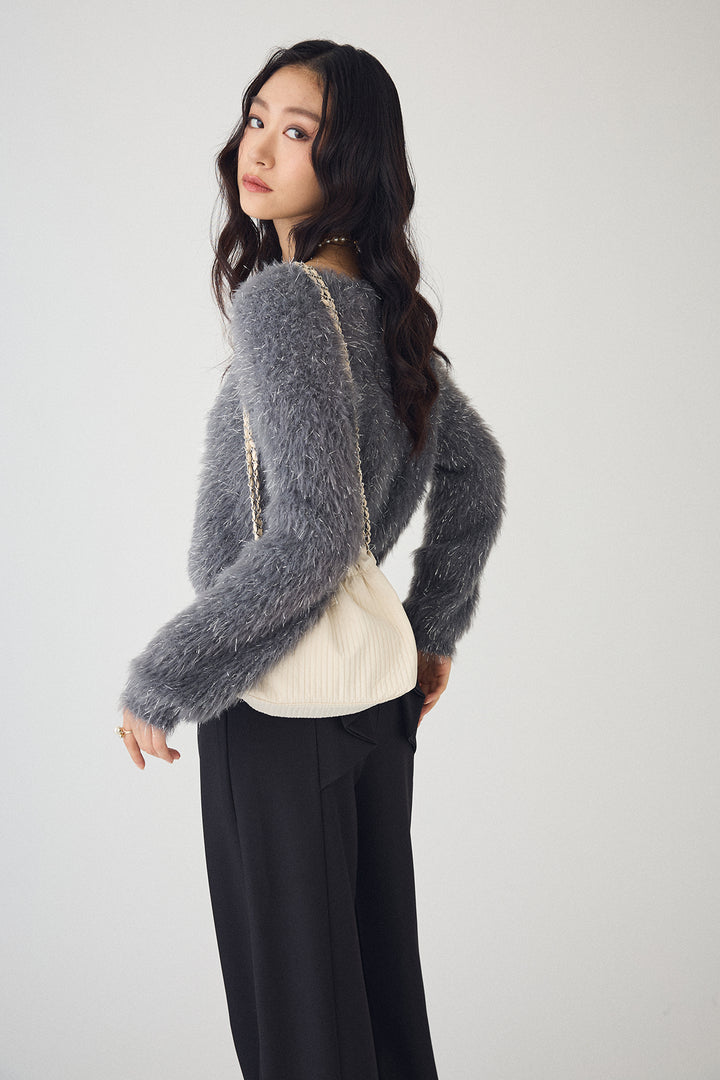 [予約/SET]ゴールドボタンラメシャギーニット+バックリボンストレートパンツ(2set)