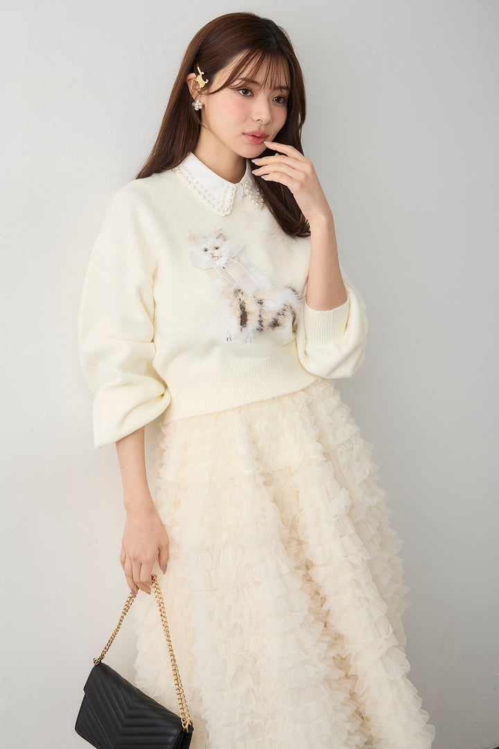 [予約]シャギーリボンキャットモチーフニットPO