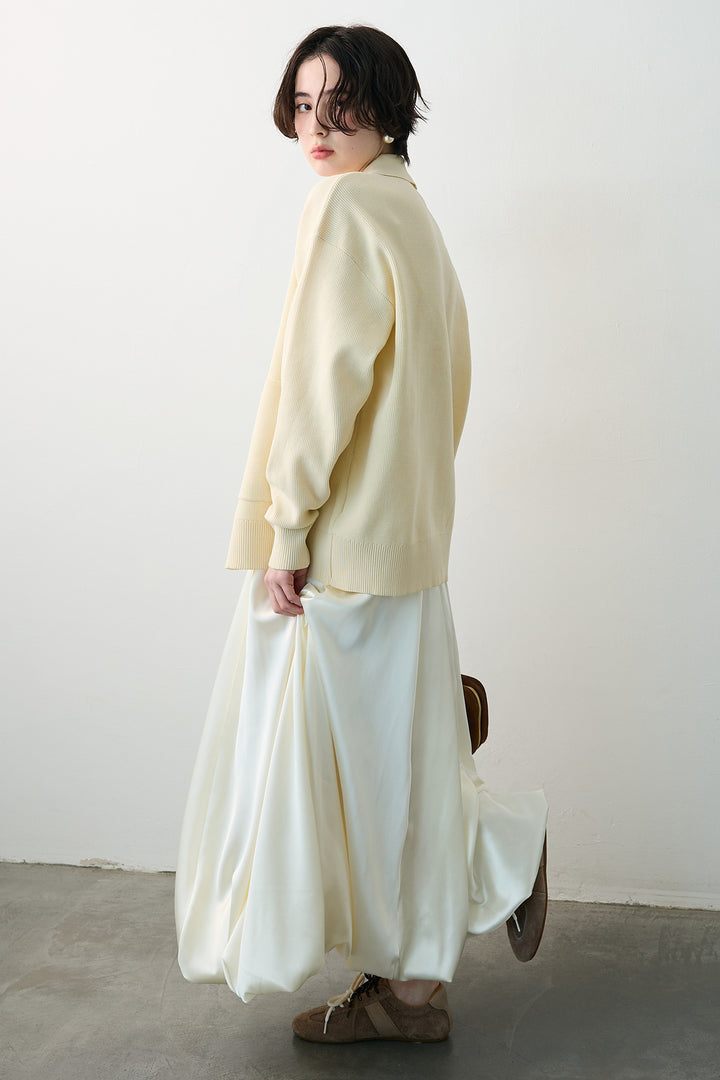 [予約/SET]メタルボタン襟付きニットカーディガン+サテンシャイニーバルーンスカート(2set)
