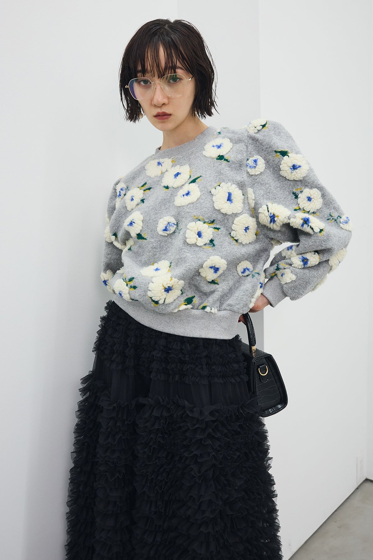 予約/SET]ボアフラワーモチーフニット+ホイップチュールティアード