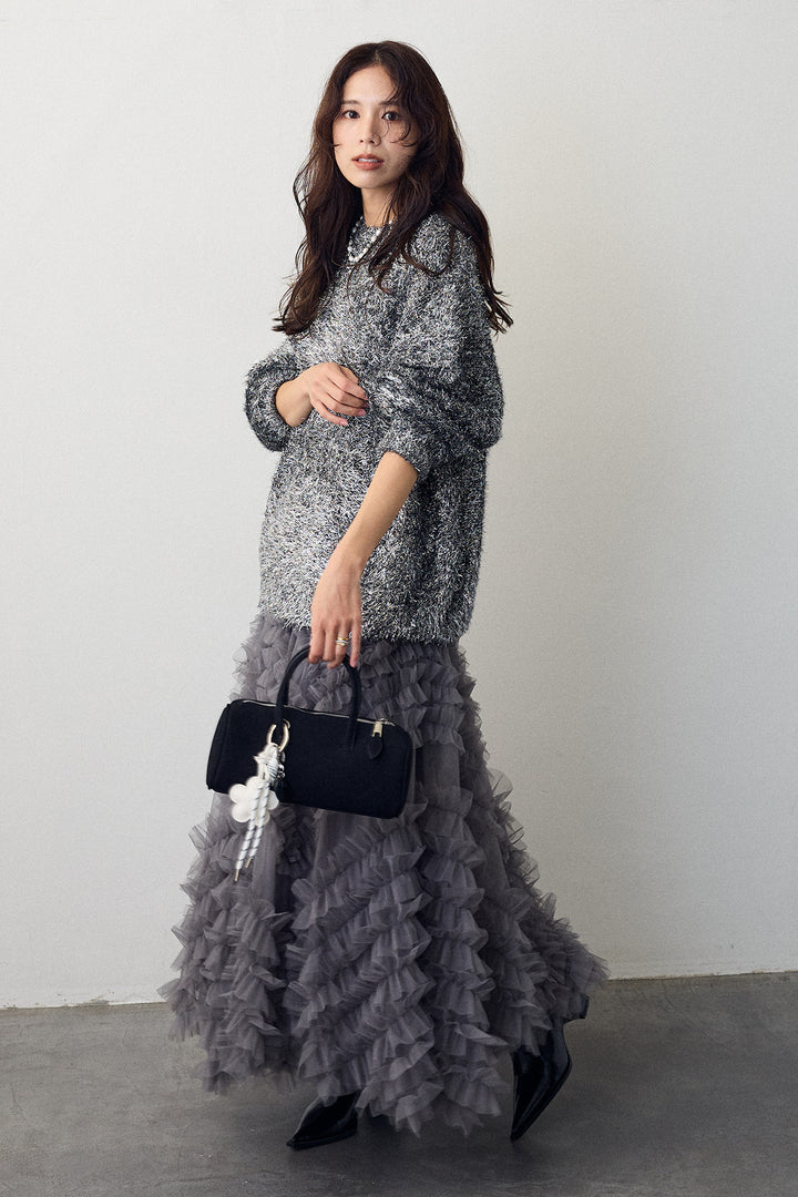 [予約/SET]グリッターラメニット+スフレアシメチュールスカート(2set)