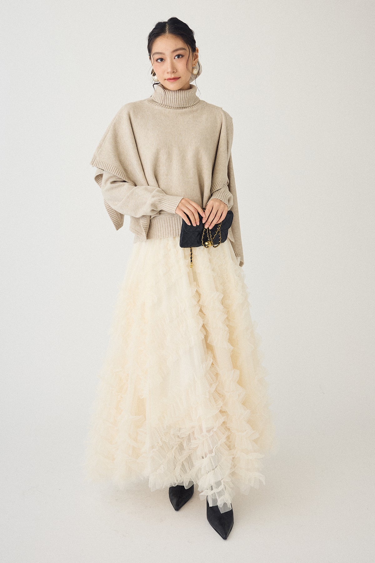 予約/SET]アシメケープ2wayニット+スフレアシメチュールスカート(2set