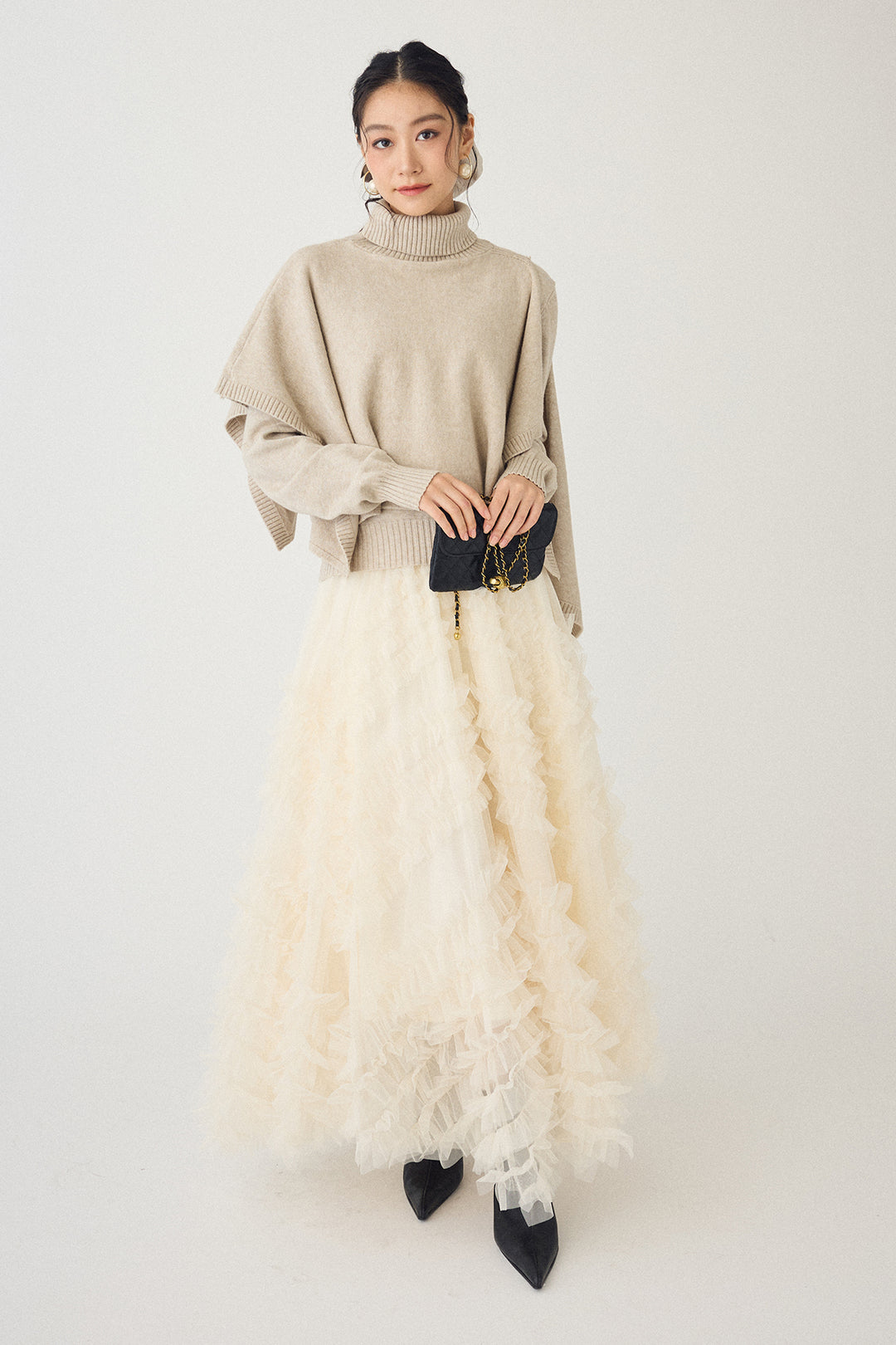 [予約/SET]アシメケープ2wayニット+スフレアシメチュールスカート(2set)