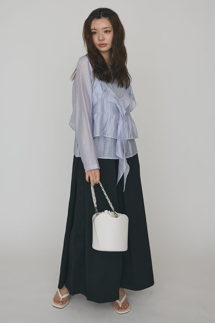 [予約/SET]ドレープフリルシアーレーヤードトップス+フロントサイドタックワイドパンツ(2set)