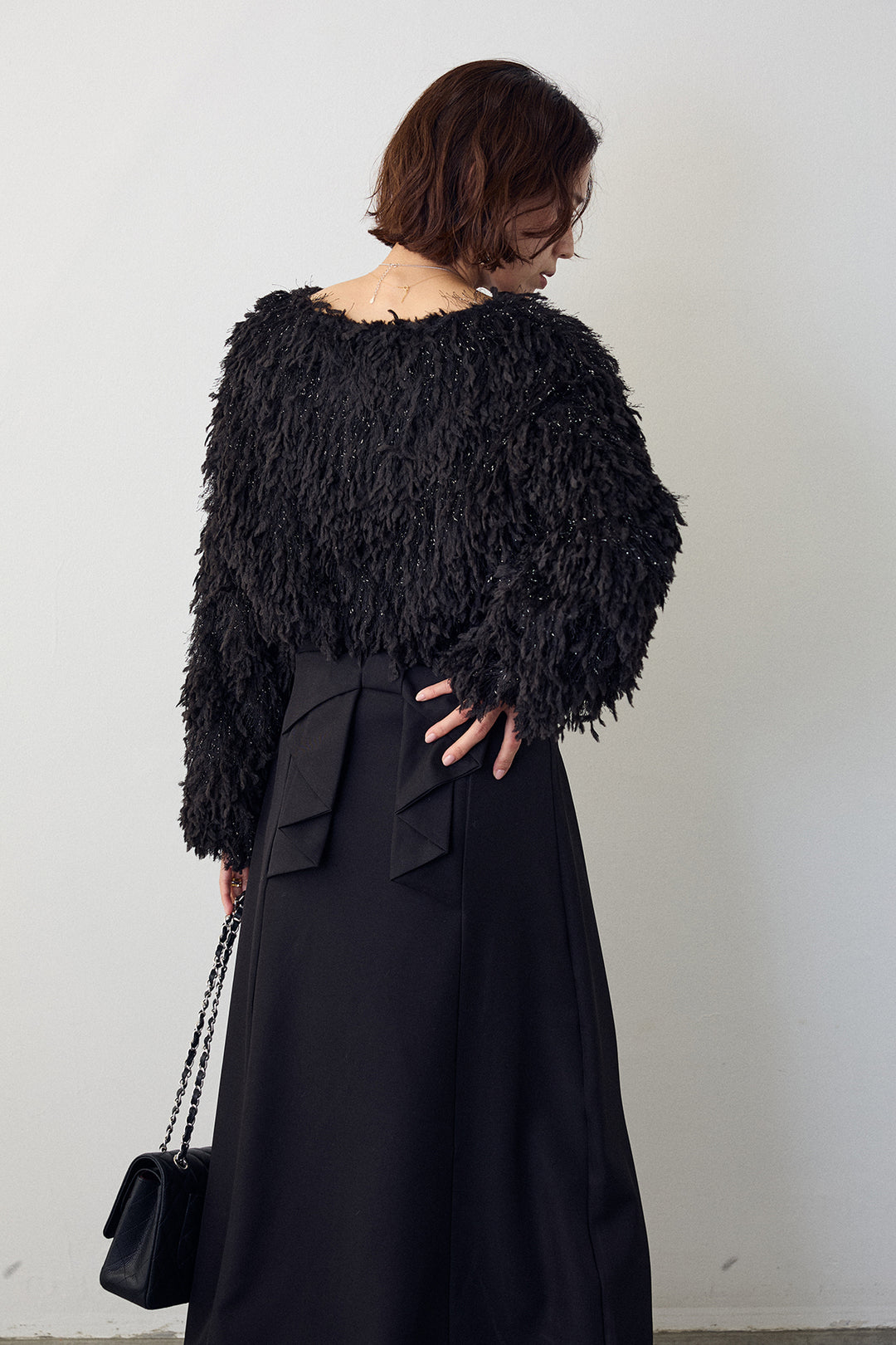 [予約/SET]フリンジラメシャギーニットプルオーバー+バックリボンセミフレアスカート(2set)