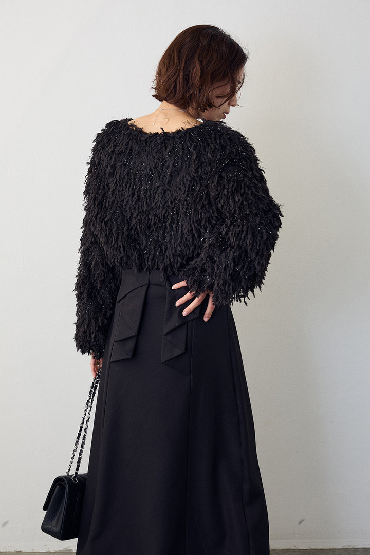 [予約/SET]フリンジラメシャギーニットプルオーバー+バックリボンセミフレアスカート(2set)