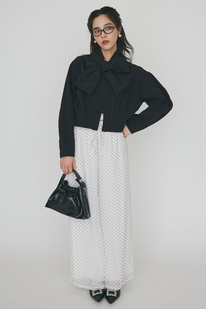 [予約/SET]フロントファスナーヘムタックボウタイブラウス+シアードットリラックスパンツ(2set)