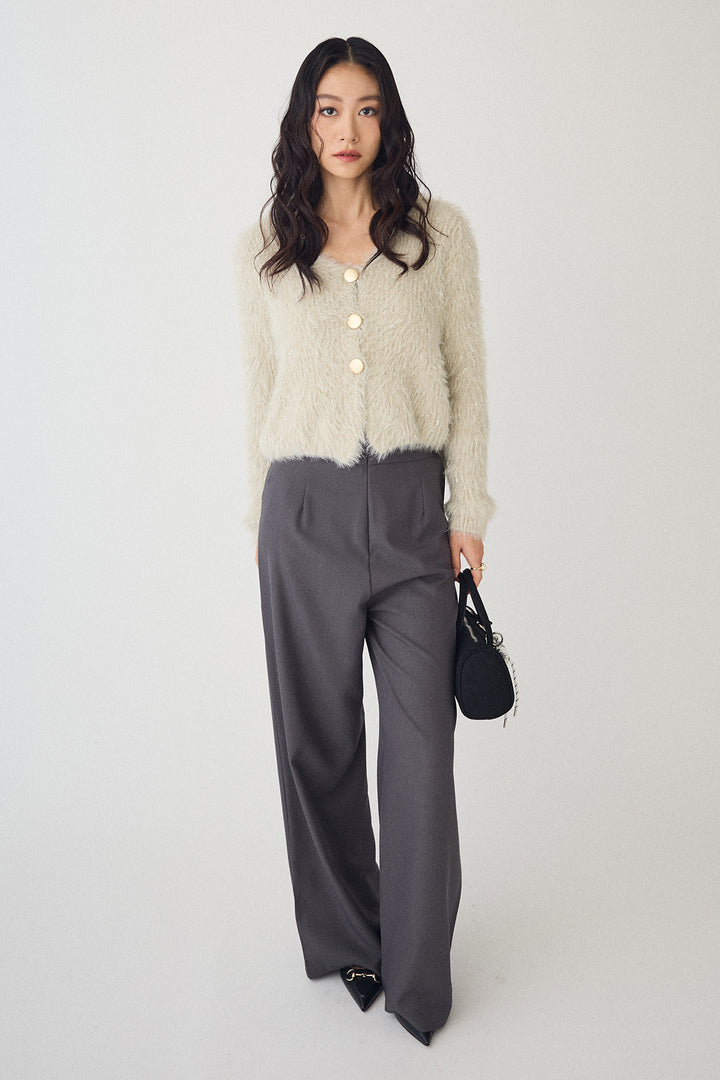 [予約/SET]ゴールドボタンラメシャギーニット+バックリボンストレートパンツ(2set)