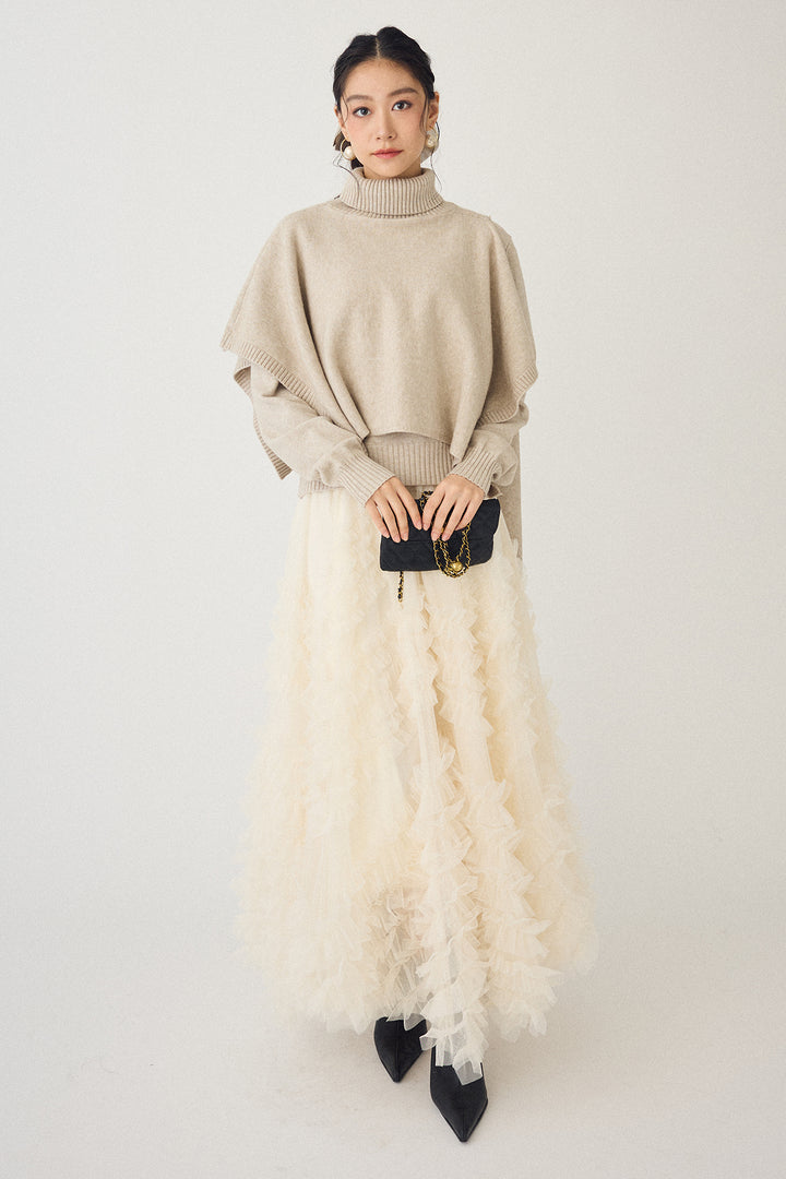 [予約/SET]アシメケープ2wayニット+スフレアシメチュールスカート(2set)