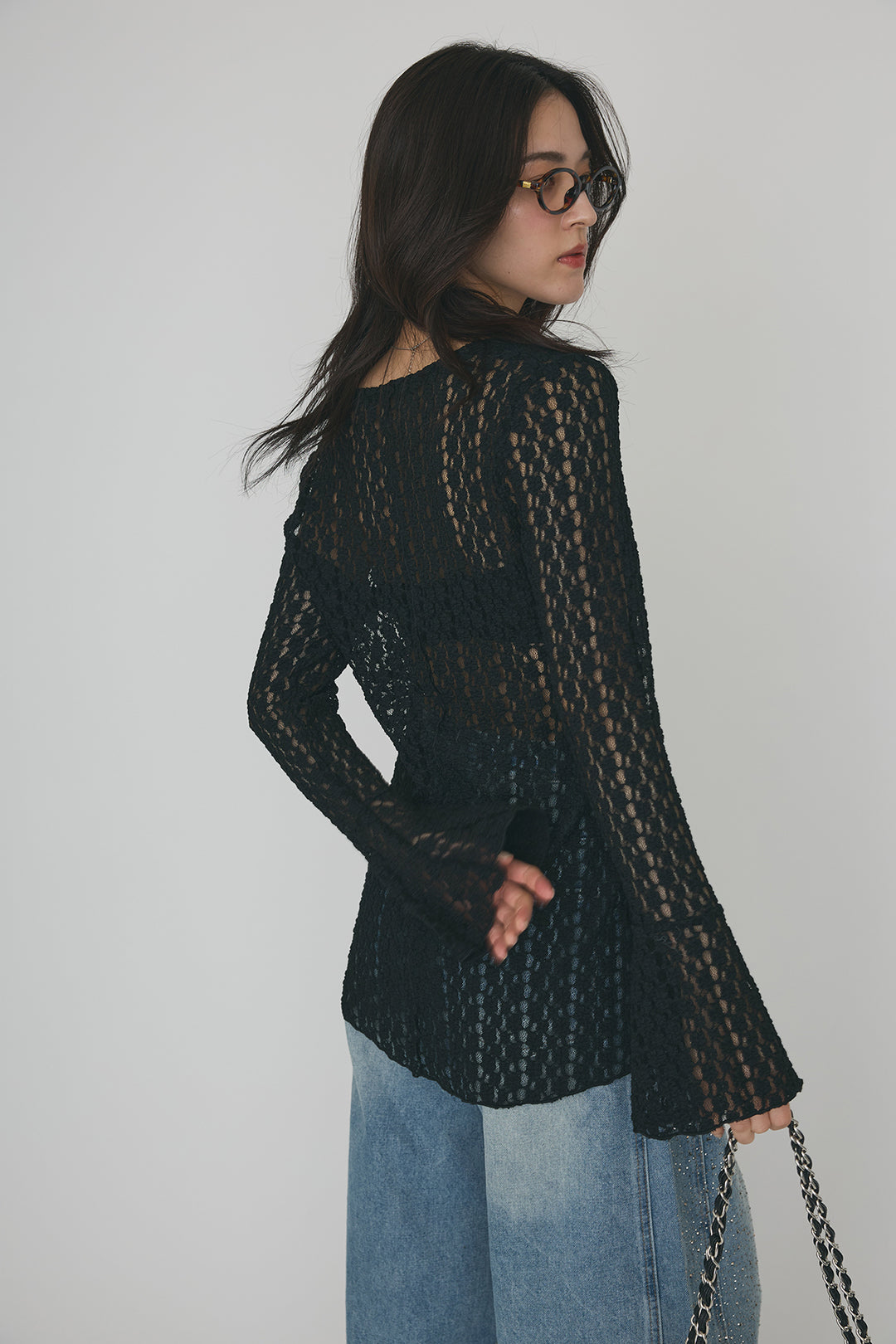 [予約/SET]カットレースフラワーVネックカーデ+ラインストーン美ラインデニム(2set)