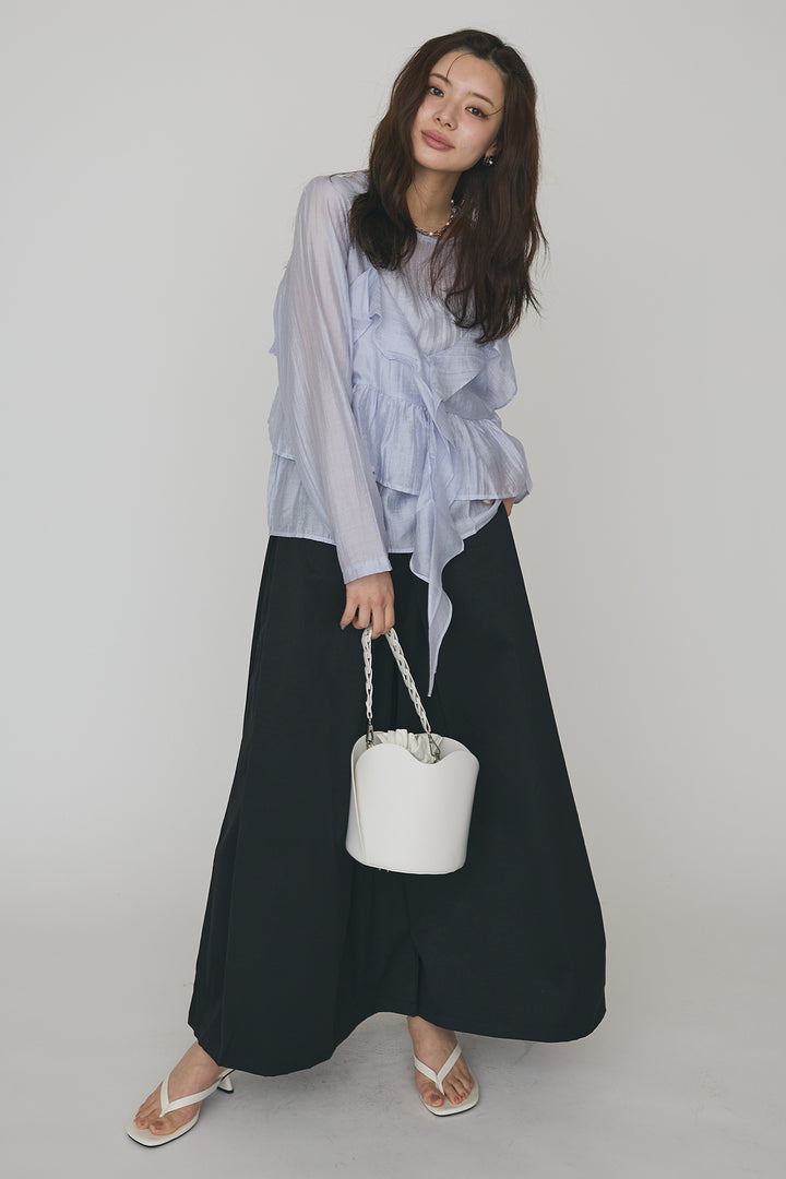 [予約/SET]ドレープフリルシアーレーヤードトップス+フロントサイドタックワイドパンツ(2set)