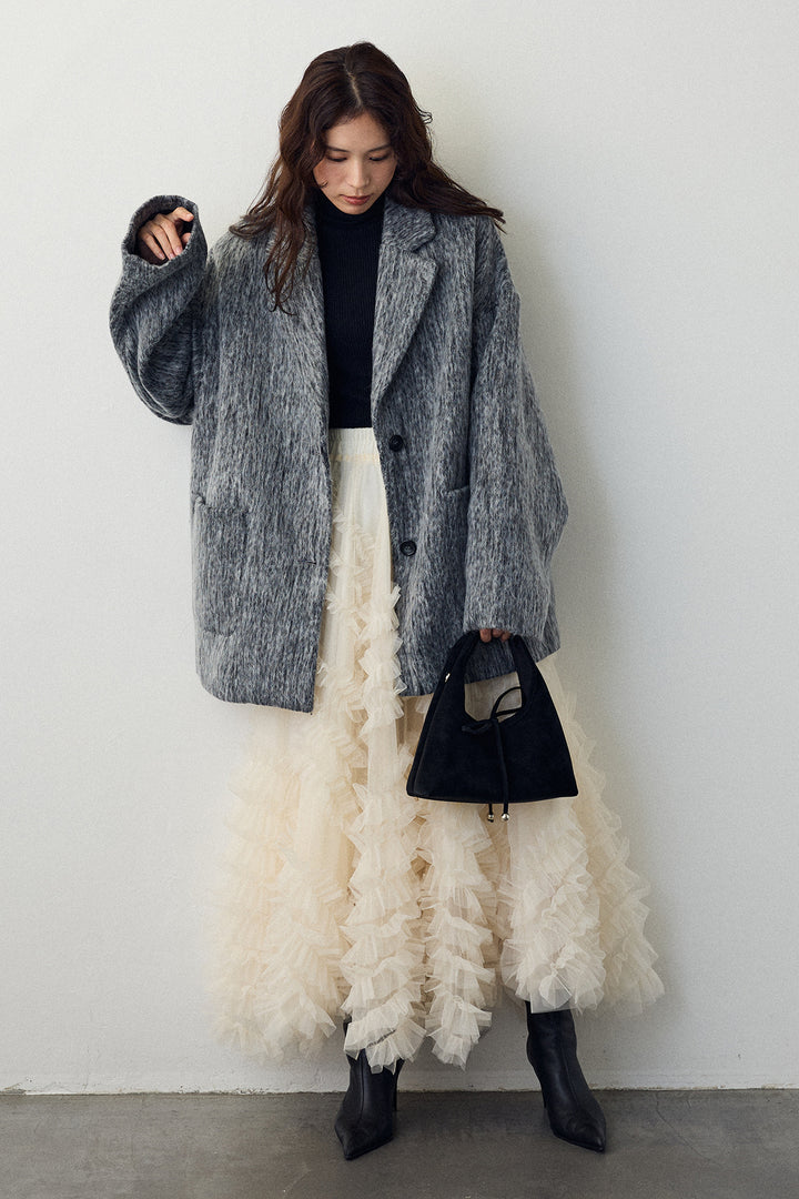 [予約/SET]シャギーミドル丈コート+スフレアシメチュールスカート(2set)