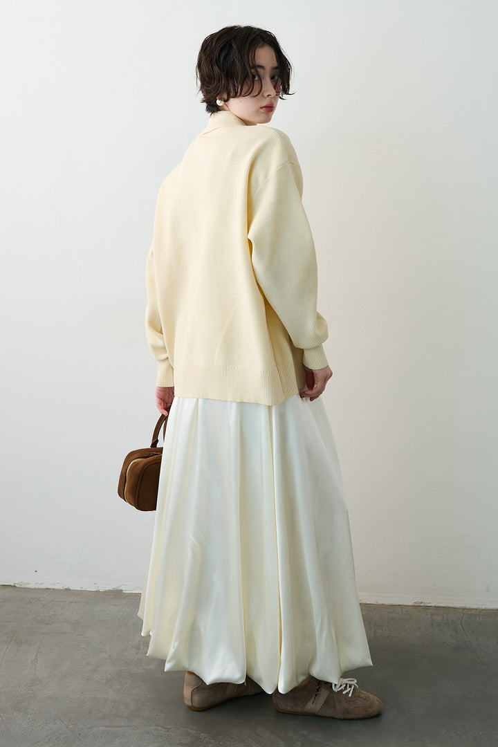 [予約/SET]メタルボタン襟付きニットカーディガン+サテンシャイニーバルーンスカート(2set)