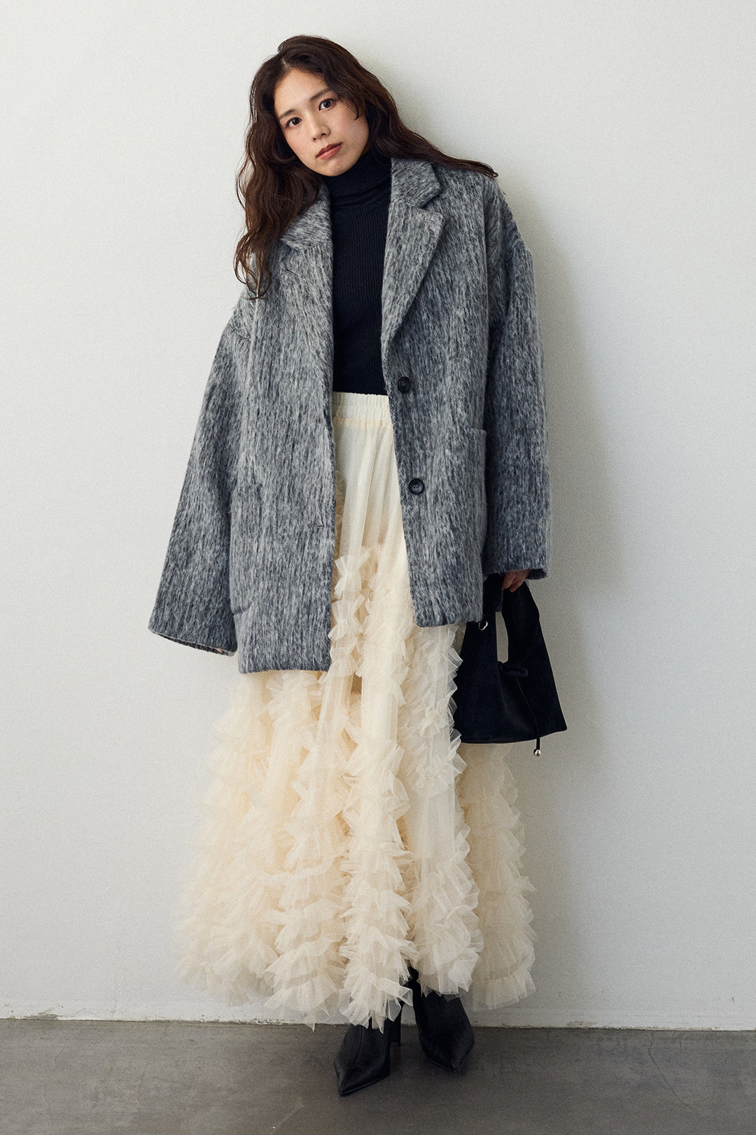 [予約/SET]シャギーミドル丈コート+スフレアシメチュールスカート(2set)
