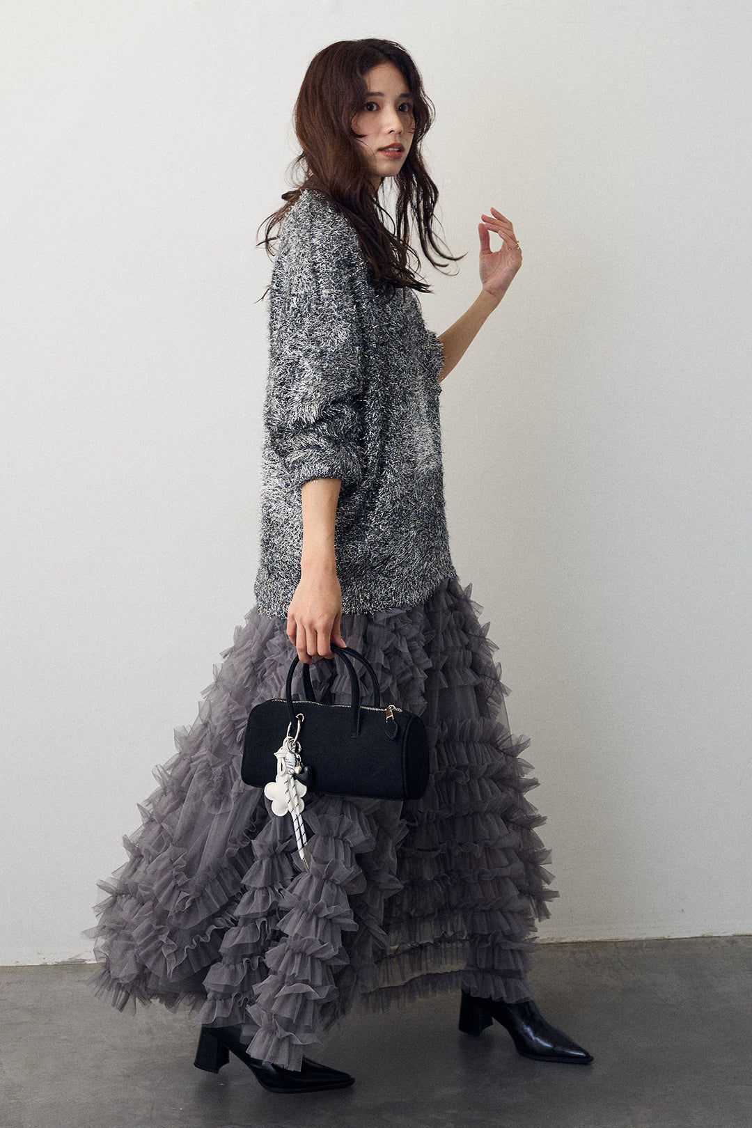 [予約/SET]グリッターラメニット+スフレアシメチュールスカート(2set)