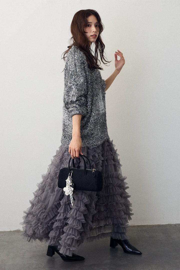 [予約/SET]グリッターラメニット+スフレアシメチュールスカート(2set)