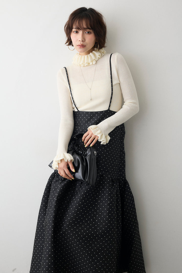 [予約/SET]ダブルフリルカラーニットプルオーバー+ドットジャガードギャザーフレアスカート(2set)