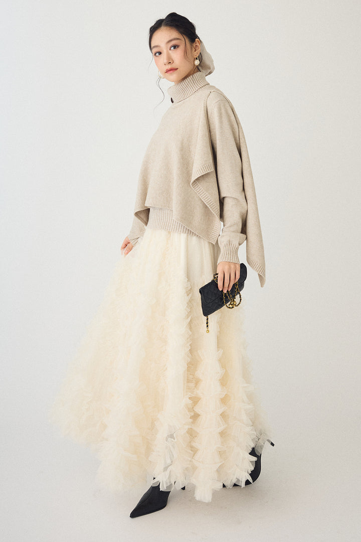 [予約/SET]アシメケープ2wayニット+スフレアシメチュールスカート(2set)