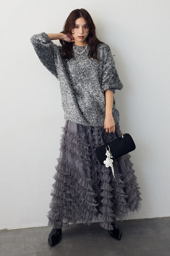 [予約/SET]グリッターラメニット+スフレアシメチュールスカート(2set)