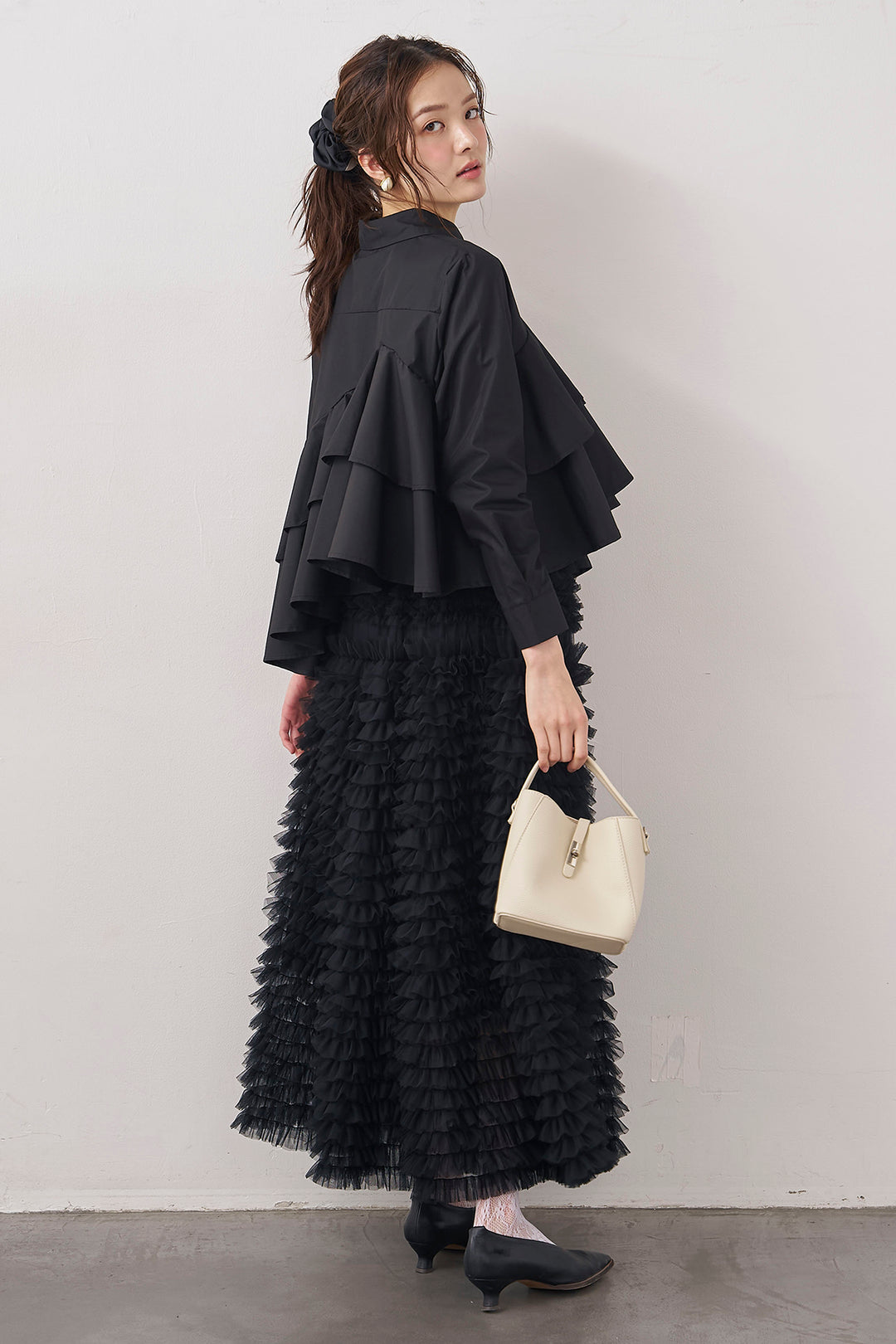 [予約/SET]アシメフリルティアードシャツ+ホイップチュールティアードスカート(2set)