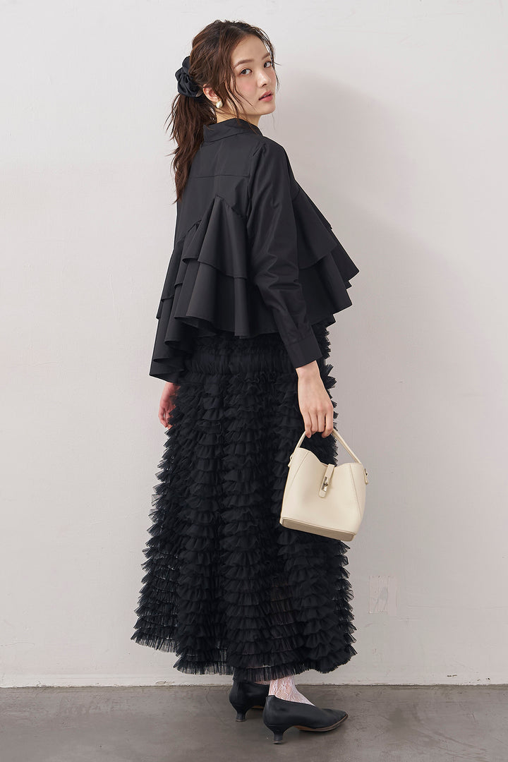 [予約/SET]アシメフリルティアードシャツ+ホイップチュールティアードスカート(2set)