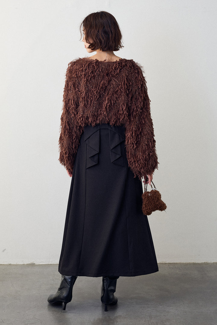 [予約/SET]フリンジラメシャギーニットプルオーバー+バックリボンセミフレアスカート(2set)