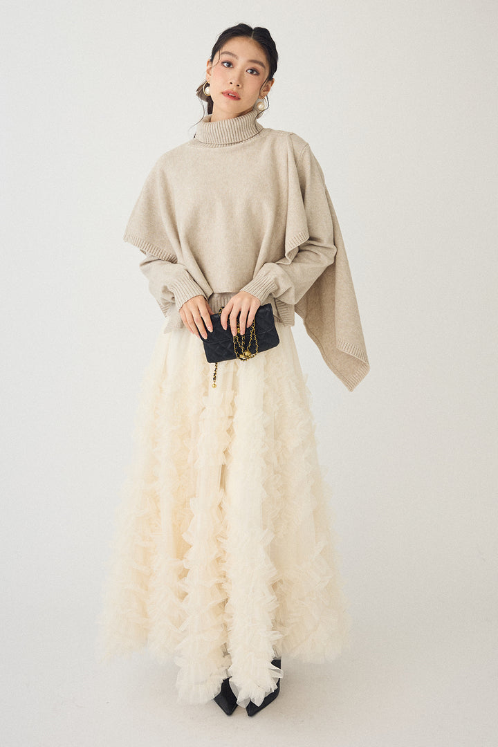 [予約/SET]アシメケープ2wayニット+スフレアシメチュールスカート(2set)