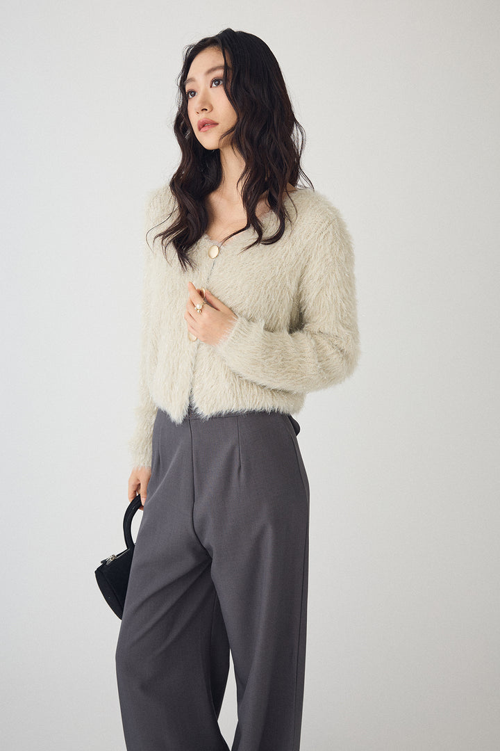 [予約/SET]ゴールドボタンラメシャギーニット+バックリボンストレートパンツ(2set)