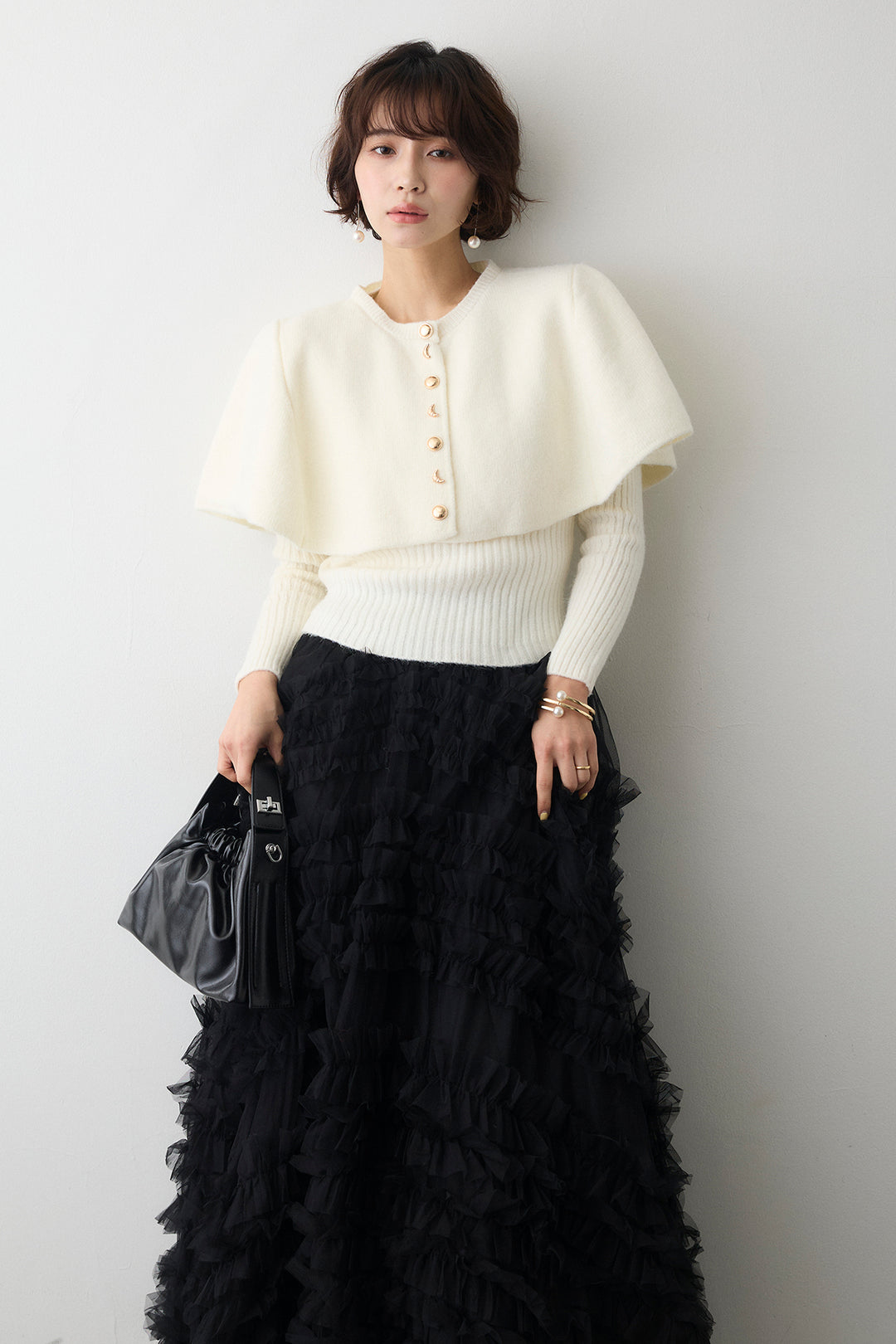 [予約]ミックス釦ケープ2wayニット