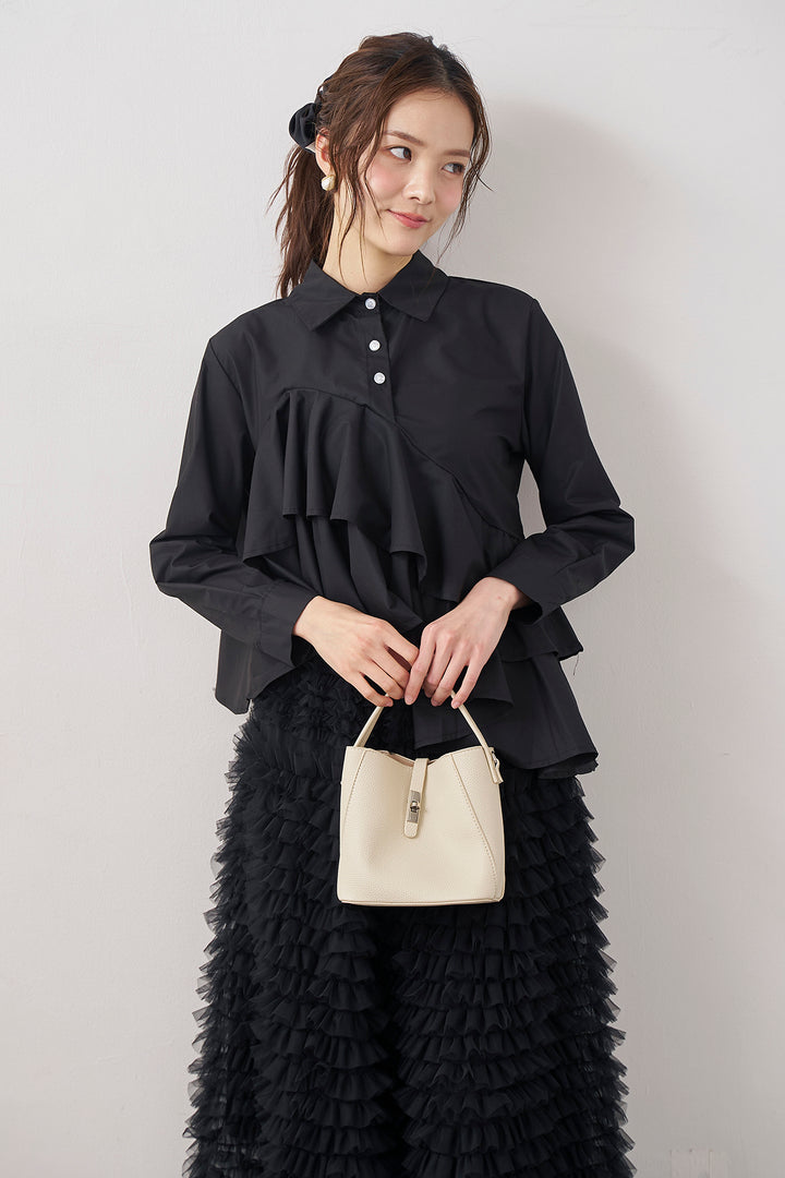 [予約/SET]アシメフリルティアードシャツ+ホイップチュールティアードスカート(2set)