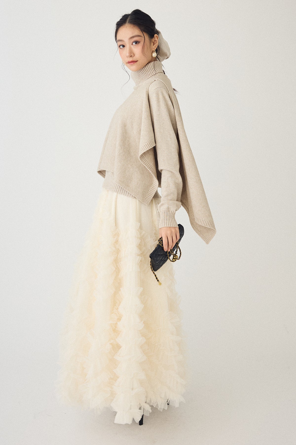 予約/SET]アシメケープ2wayニット+スフレアシメチュールスカート(2set