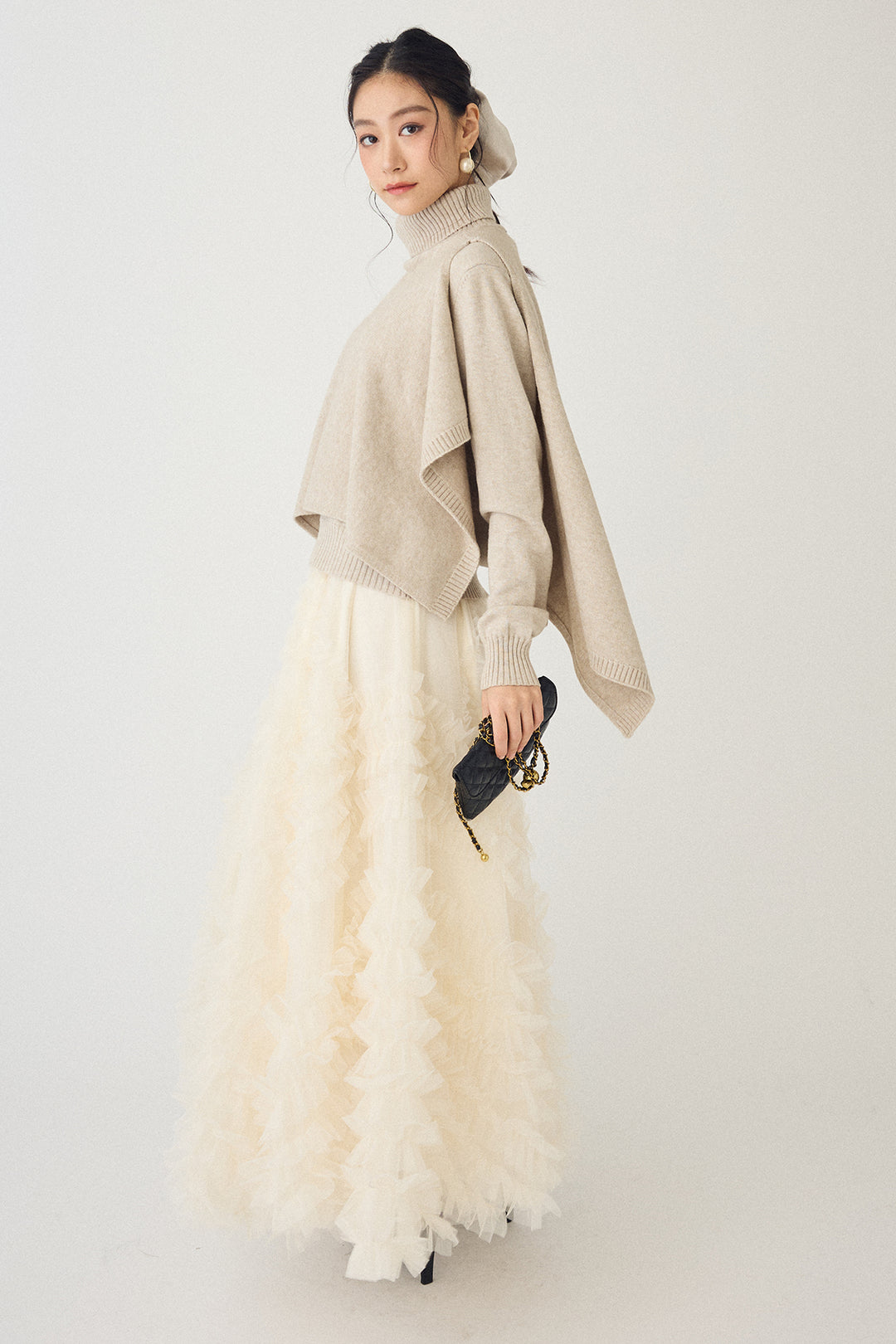 [予約/SET]アシメケープ2wayニット+スフレアシメチュールスカート(2set)