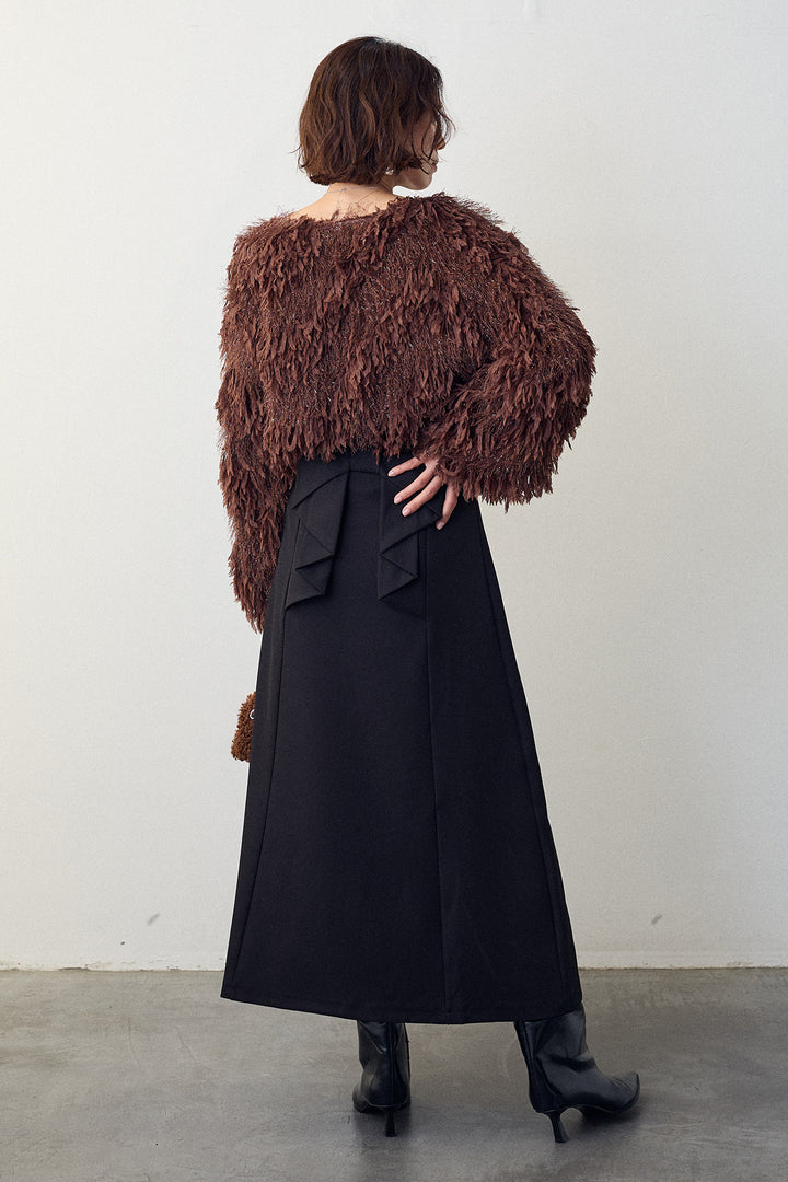 [予約/SET]フリンジラメシャギーニットプルオーバー+バックリボンセミフレアスカート(2set)