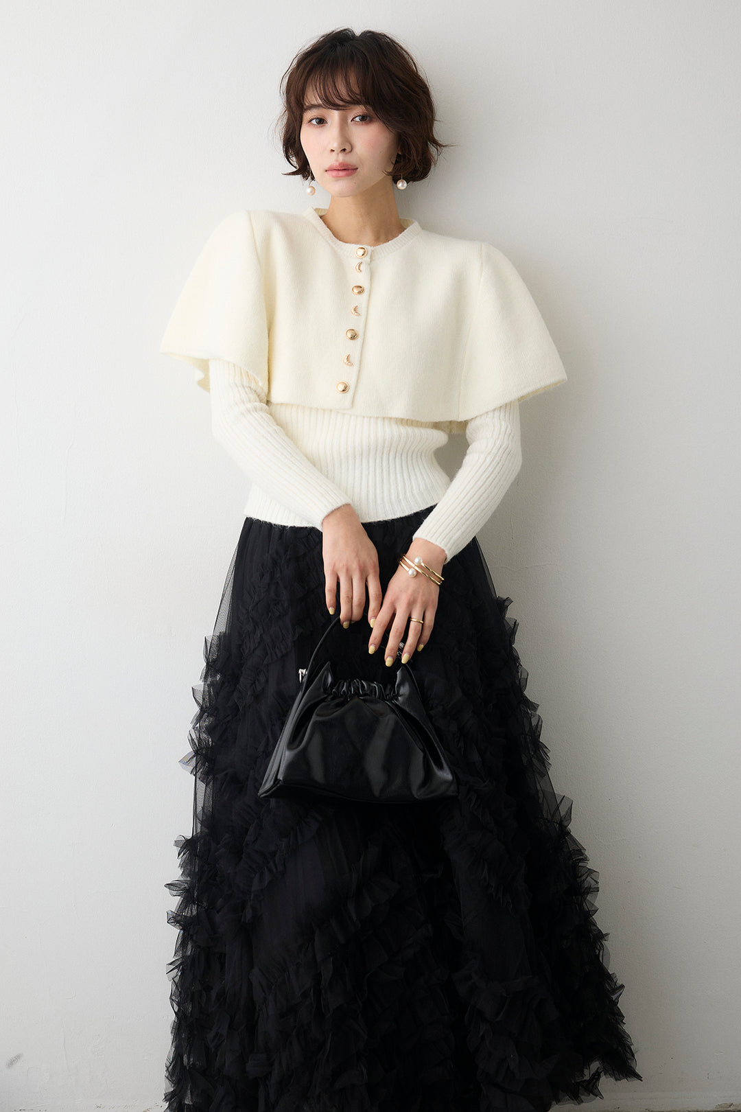 [予約]ミックス釦ケープ2wayニット