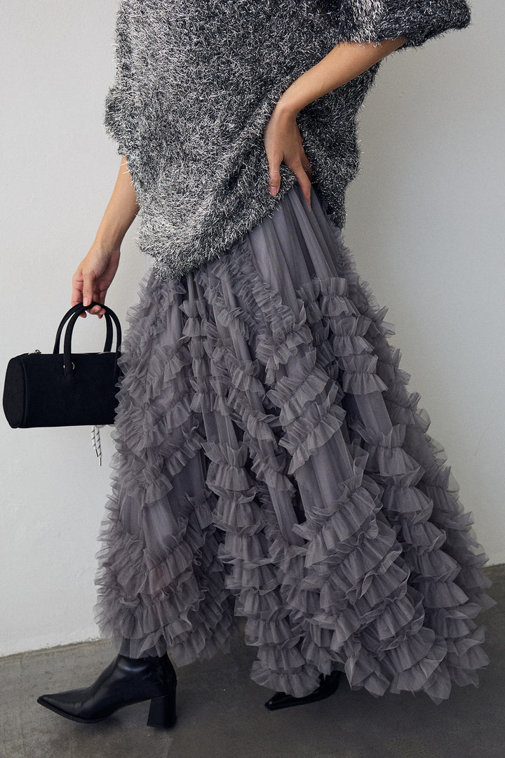 [予約/SET]グリッターラメニット+スフレアシメチュールスカート(2set)