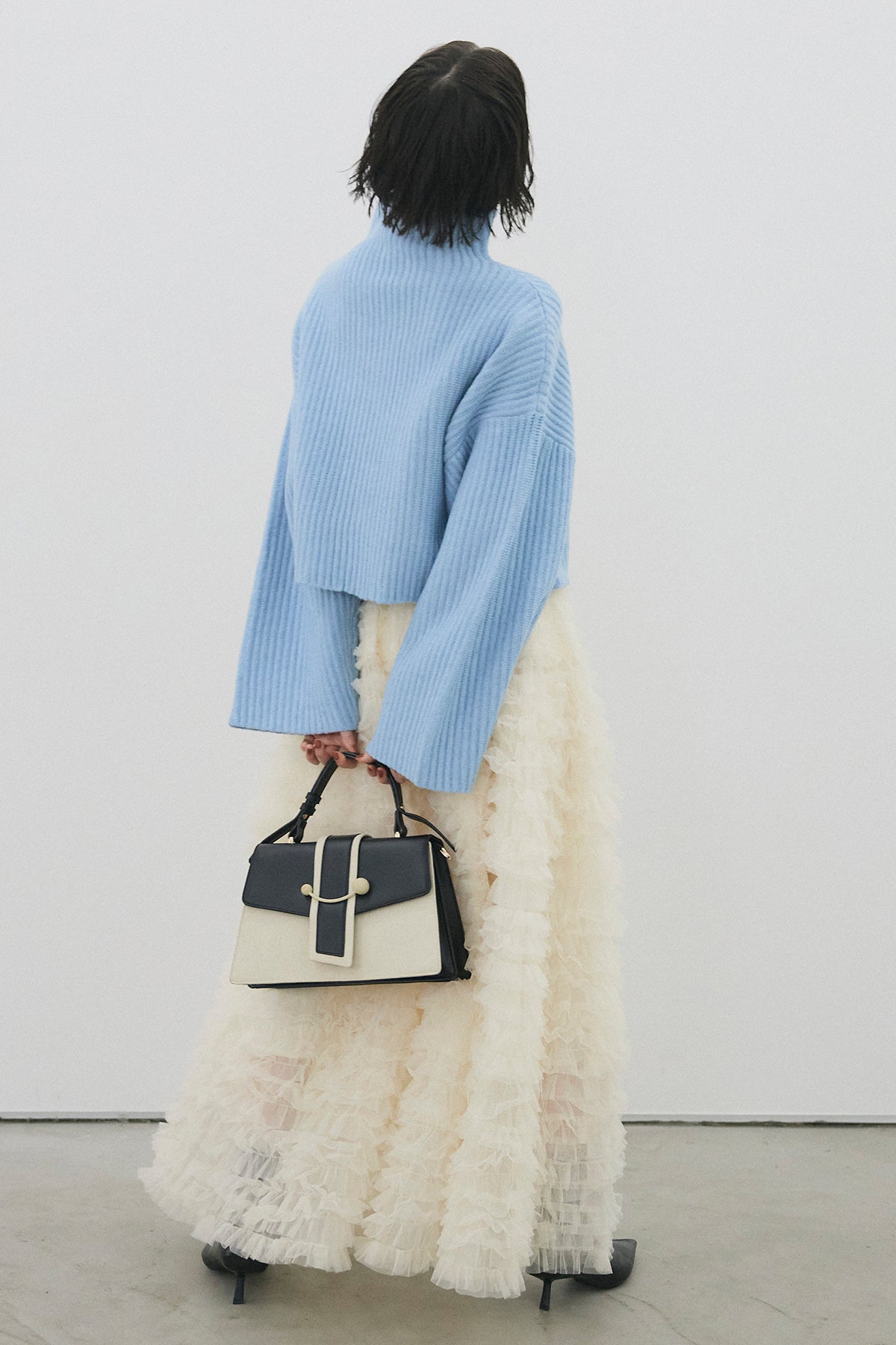 予約/SET]ソリッドストライプショートニット+ホイップチュール