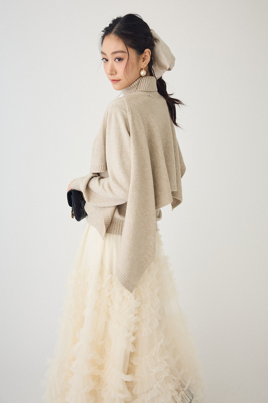 [予約/SET]アシメケープ2wayニット+スフレアシメチュールスカート(2set)