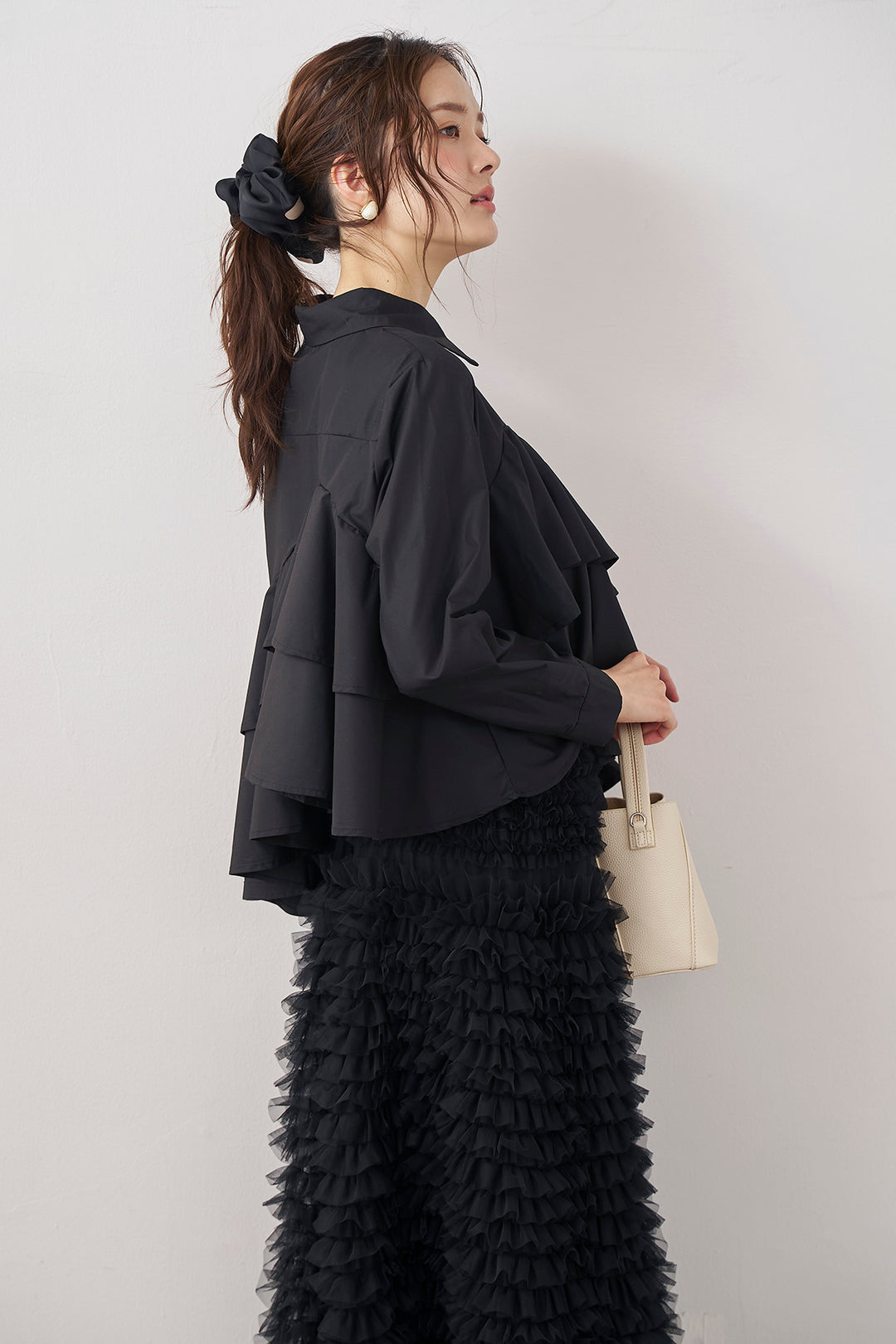 [予約/SET]アシメフリルティアードシャツ+ホイップチュールティアードスカート(2set)