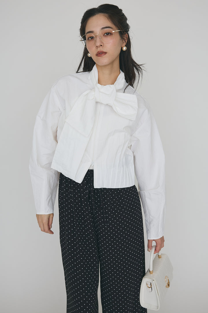 [予約]フロントファスナーヘムタックボウタイブラウス