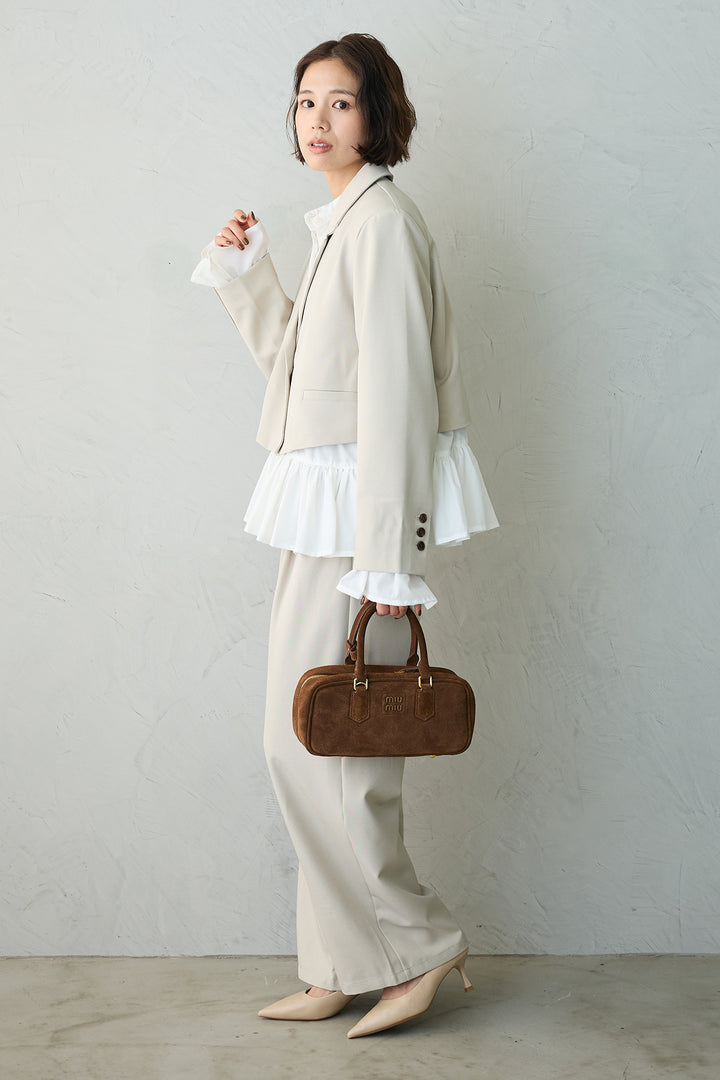 [予約/SET]フリルヘムスリーブブラウス+クロップドマニッシュシンプルジャケット+ツイルシンプルストレートパンツ(3set)