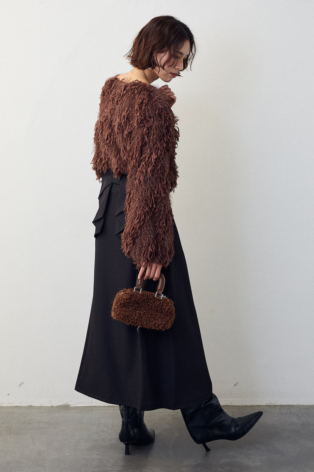 [予約/SET]フリンジラメシャギーニットプルオーバー+バックリボンセミフレアスカート(2set)