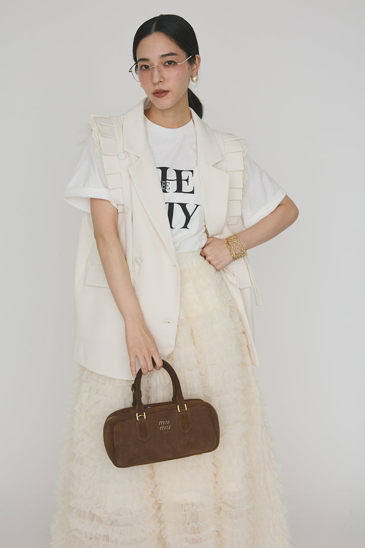 [予約/SET]ThecityロゴTシャツ+フリルショルダーテーラーマニッシュベスト+ホイップチュールティアードスカート(3set)