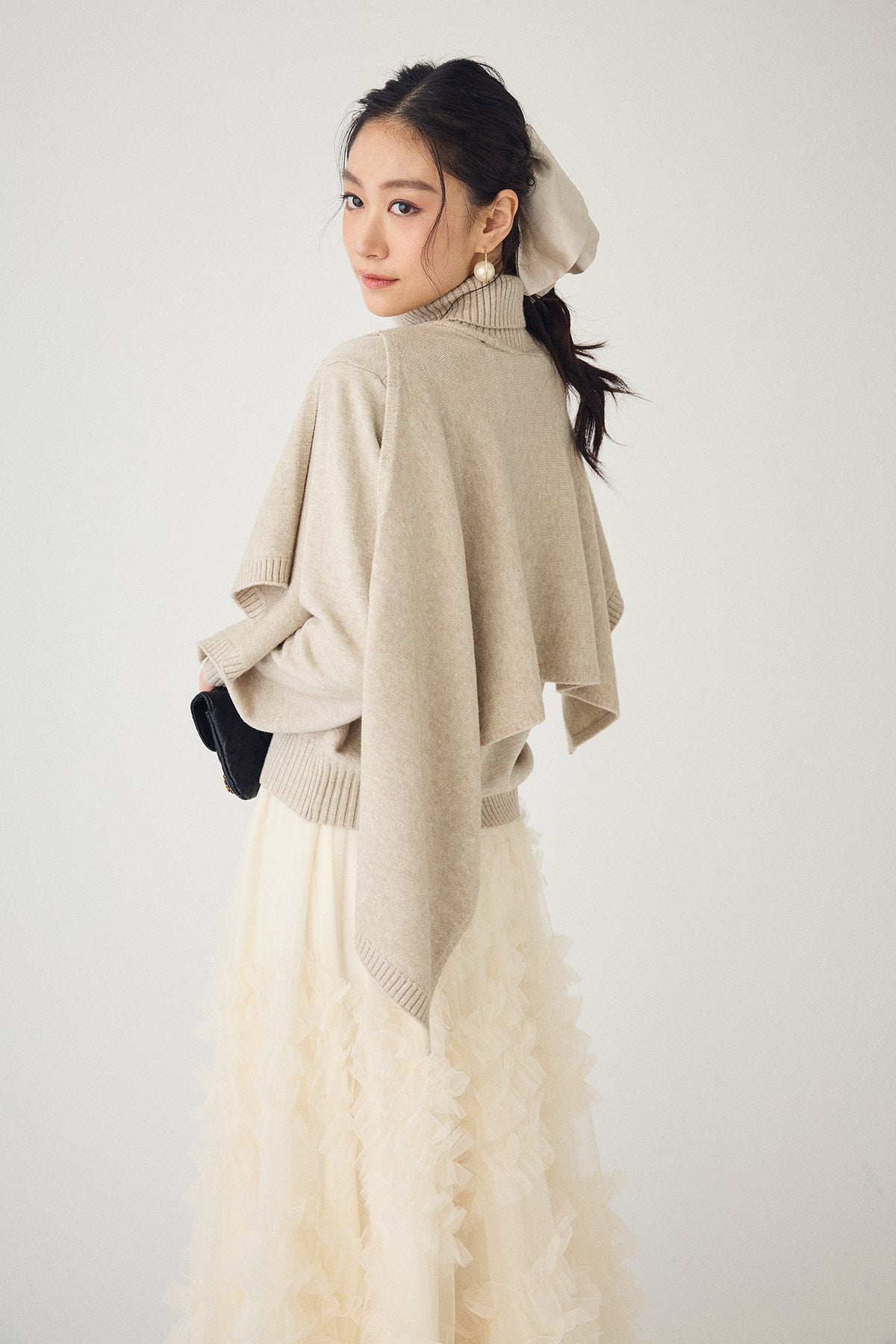 予約/SET]アシメケープ2wayニット+スフレアシメチュールスカート(2set