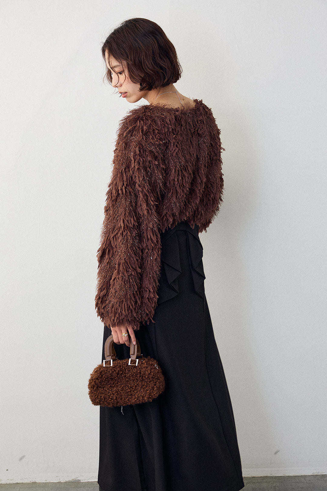 [予約/SET]フリンジラメシャギーニットプルオーバー+バックリボンセミフレアスカート(2set)