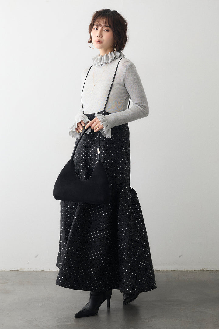 [予約/SET]ダブルフリルカラーニットプルオーバー+ドットジャガードギャザーフレアスカート(2set)