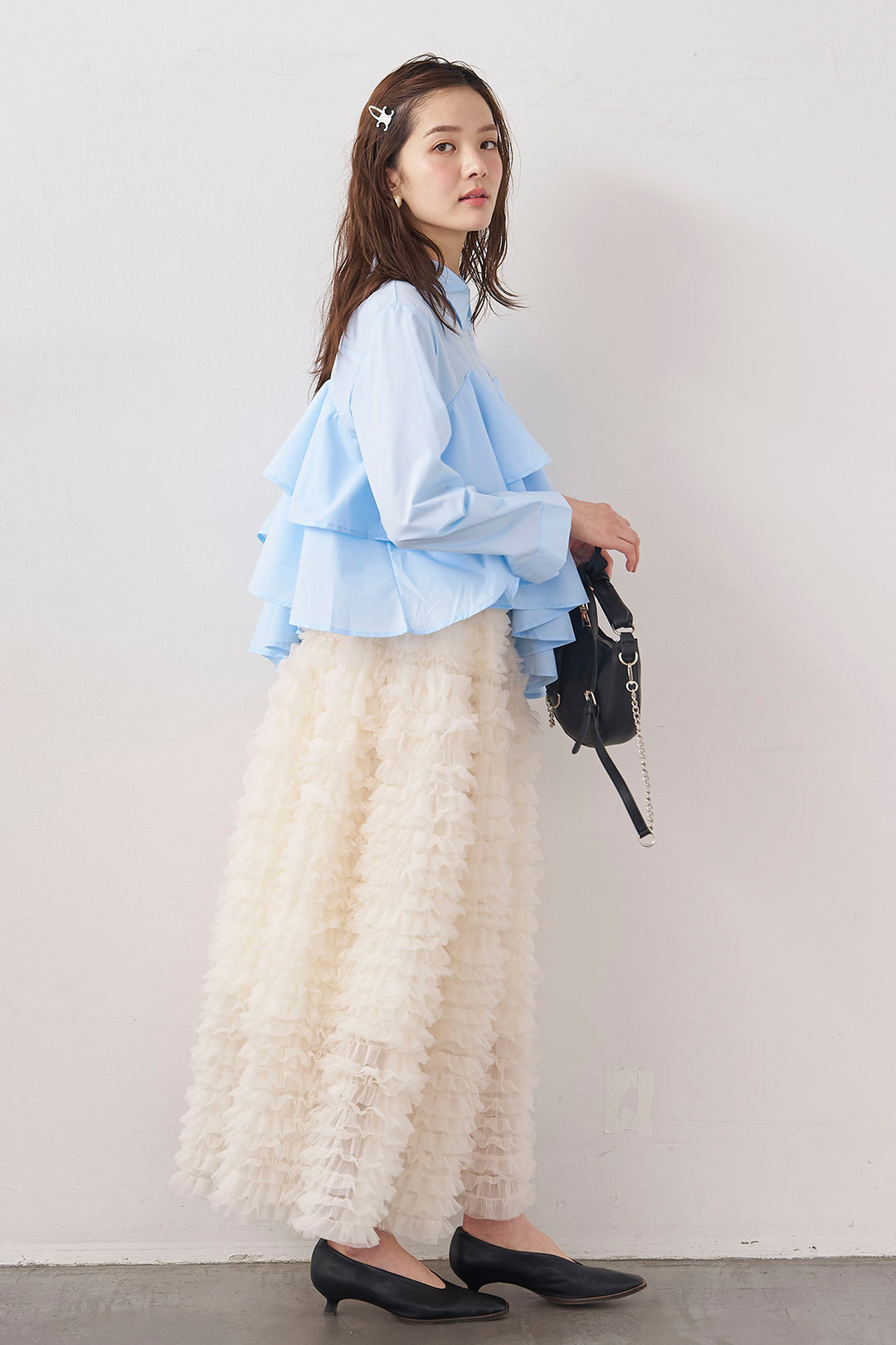 [予約/SET]アシメフリルティアードシャツ+ホイップチュールティアードスカート(2set)