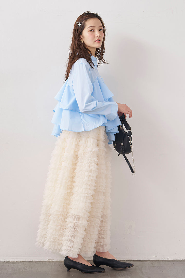 [予約/SET]アシメフリルティアードシャツ+ホイップチュールティアードスカート(2set)