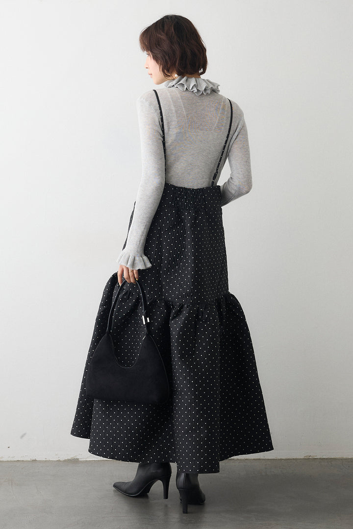 [予約/SET]ダブルフリルカラーニットプルオーバー+ドットジャガードギャザーフレアスカート(2set)