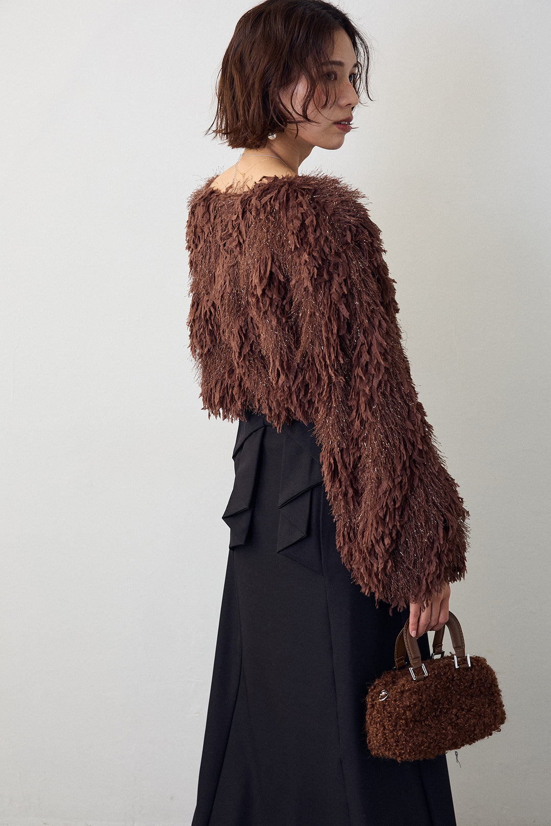 [予約/SET]フリンジラメシャギーニットプルオーバー+バックリボンセミフレアスカート(2set)